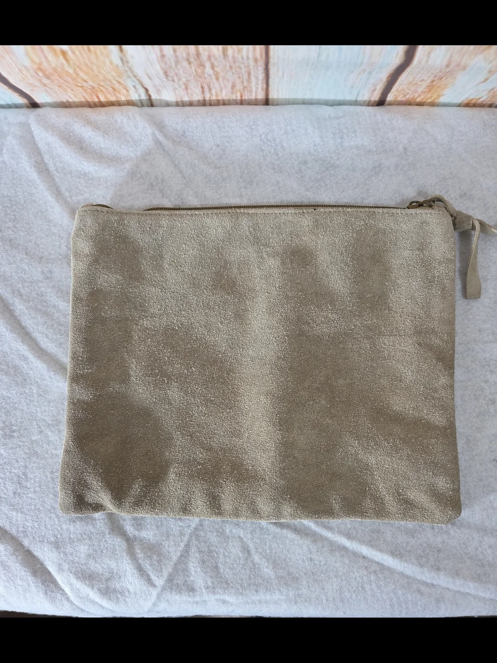 100% Genuine Leather Gold/tan Pouch Clutch Cosmetic Makeup Zip Bag